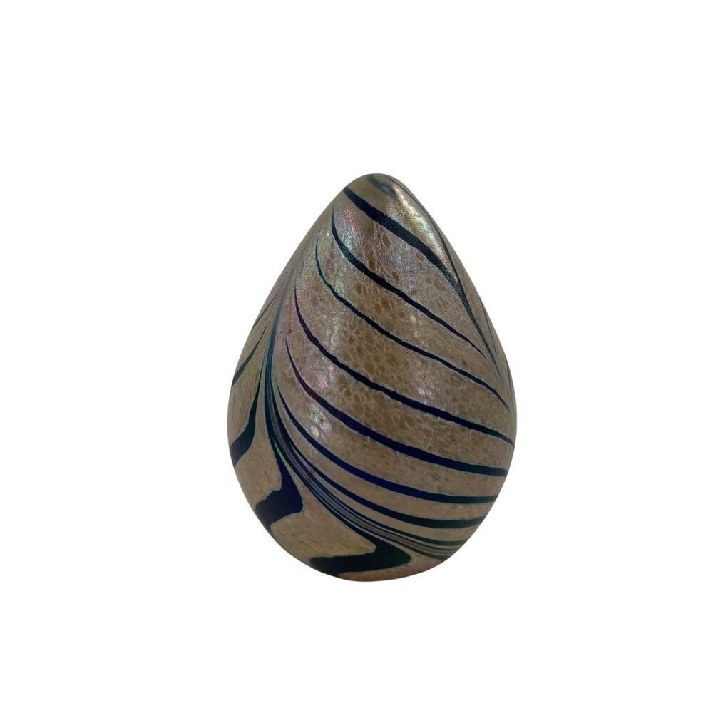 Handcrafted Iridescent Swirled Glass Egg Paperweight 3 Inches‎ Tall Art Glass